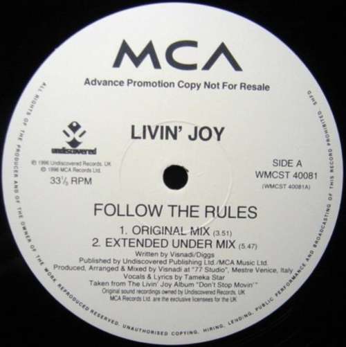 Cover Livin' Joy - Follow The Rules (Exclusive Mixes From Visnadi & Satoshi Tomiie) (2x12, Promo) Schallplatten Ankauf