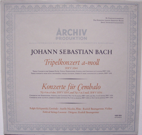 Cover Rudolf Baumgartner, Ralph Kirkpatrick, Johann Sebastian Bach - BWV 1044 / BWV 1055 / BWV 1056 (LP, RE) Schallplatten Ankauf