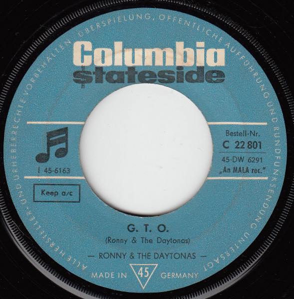 Cover Ronny & The Daytonas - G.T.O. / Hot Rod Baby (7, Single) Schallplatten Ankauf