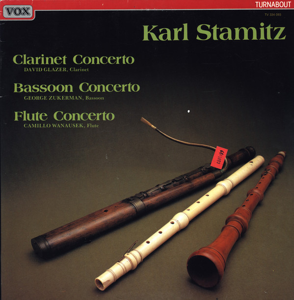 Cover Karl Stamitz* - David Glazer, Camillo Wanausek, George Zukerman - Clarinet Concerto • Flute Concerto • Bassoon Concerto (LP, Comp) Schallplatten Ankauf