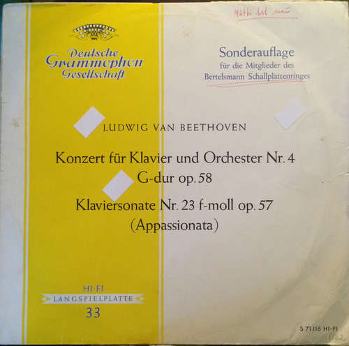 Bild Ludwig van Beethoven - Konzert für Klavier und Orchester Nr. 4 G-dur op. 58 - Klaviersonate Nr. 23 f-moll op. 57 (Appassionata) (LP, S/Edition) Schallplatten Ankauf