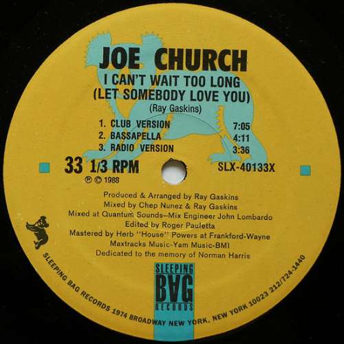 Cover Joe Church - I Can't Wait Too Long (Let Somebody Love You) (12) Schallplatten Ankauf