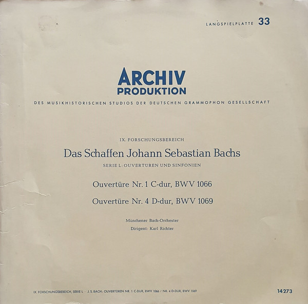 Cover Johann Sebastian Bach - Overtüre Nr. 1 C-dur, BWV 1066 / Overtüre Nr. 4 D-dur, BWV 1069 (LP) Schallplatten Ankauf