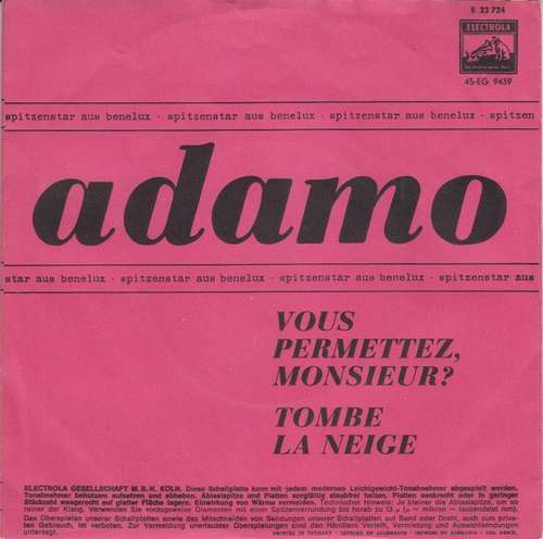 Cover Adamo - Vous Permettez, Monsieur ? / Tombe La Neige (7, Single) Schallplatten Ankauf