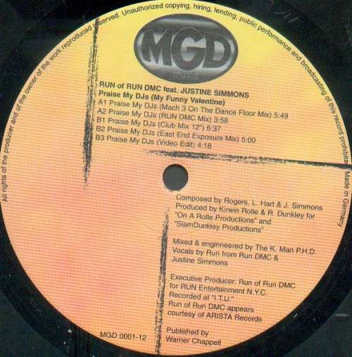 Cover Run Of Run DMC* Feat. Justine Simmons - Praise My DJs (My Funny Valentine) (12) Schallplatten Ankauf
