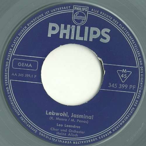 Cover Leo Leandros, Chor Und Orchester Heinz Alisch - Lebwohl, Jasmina! (7) Schallplatten Ankauf