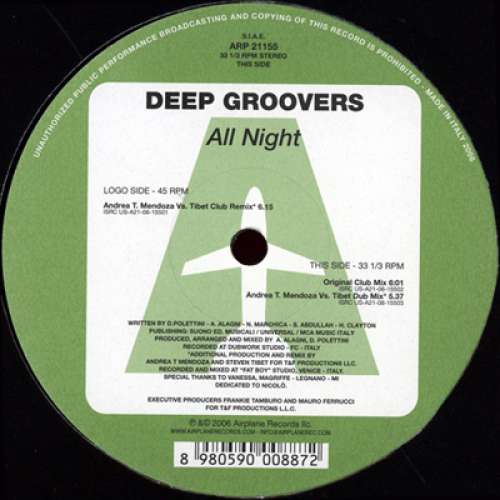 Cover Deep Groovers - All Night (12) Schallplatten Ankauf