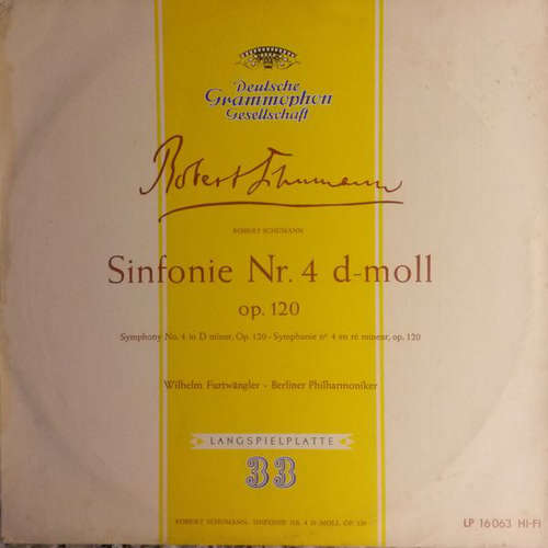 Cover Robert Schumann, Berliner Philharmoniker, Wilhelm Furtwängler - Sinfonie Nr. 4 D-moll Op. 120 (10, Mono, RE) Schallplatten Ankauf