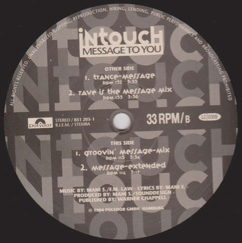 Cover Intouch - Message To You (12) Schallplatten Ankauf
