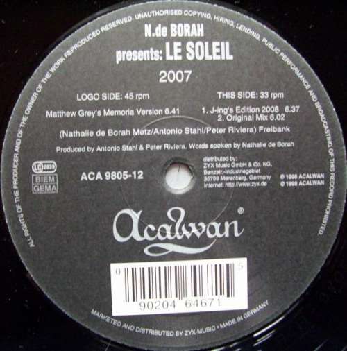Cover N. De Borah* Presents Le Soleil (4) - 2007 (12) Schallplatten Ankauf