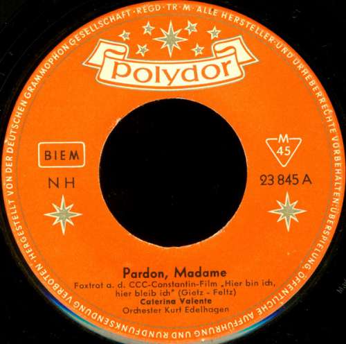Cover Caterina Valente - Pardon, Madame / Ein Bißchen Pompadour (7, Single) Schallplatten Ankauf