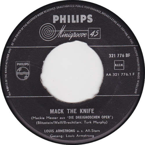 Cover Louis Armstrong u. s. All-Stars* - Mack The Knife / Back O'Town Blues (7, Single, Mono) Schallplatten Ankauf