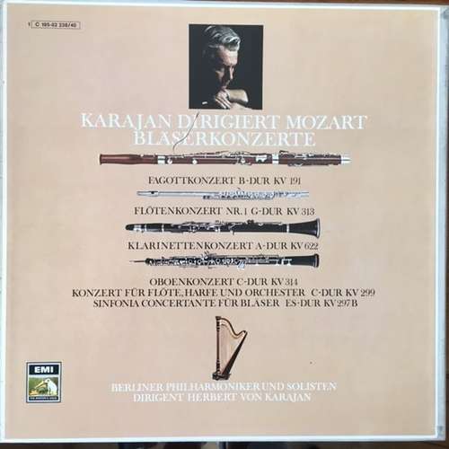 Cover Mozart*  -  Herbert von Karajan Dirigent Berliner Philharmoniker Und Solisten* - Karajan Dirigiert Mozart - Bläserkonzerte (3xLP, RE + Box) Schallplatten Ankauf