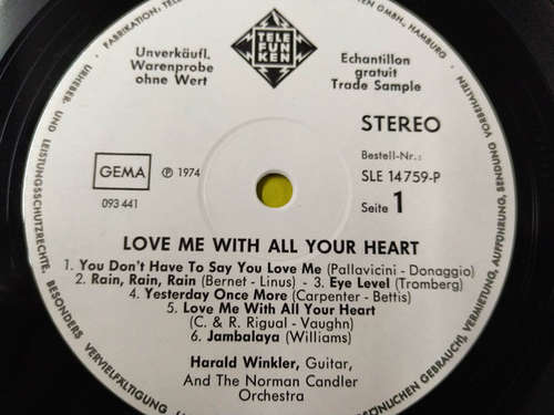 Cover Harald Winkler, Orchester Norman Candler - Love Me With All Your Heart (LP, Promo) Schallplatten Ankauf