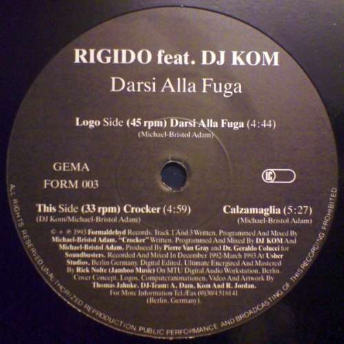 Cover Rigido Feat. DJ Kom - Darsi Alla Fuga (12) Schallplatten Ankauf