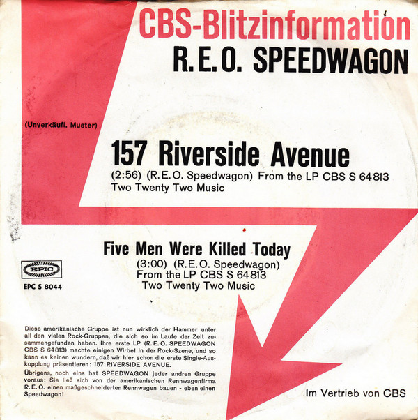 Bild R.E.O. Speedwagon* - 157 Riverside Avenue (7, Single, Promo) Schallplatten Ankauf