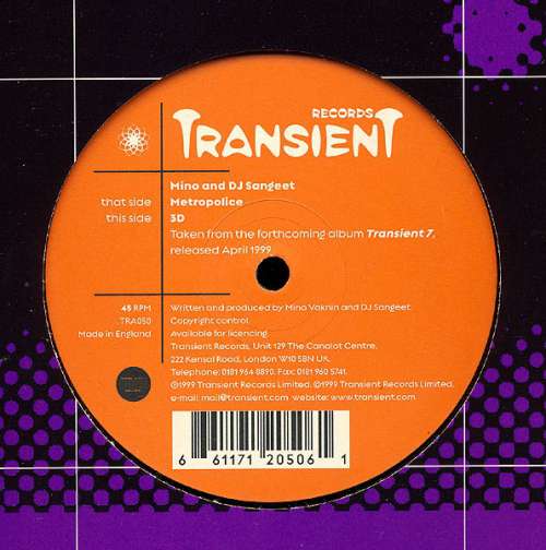 Cover Mino And DJ Sangeet - Metropolice / 3D (12) Schallplatten Ankauf
