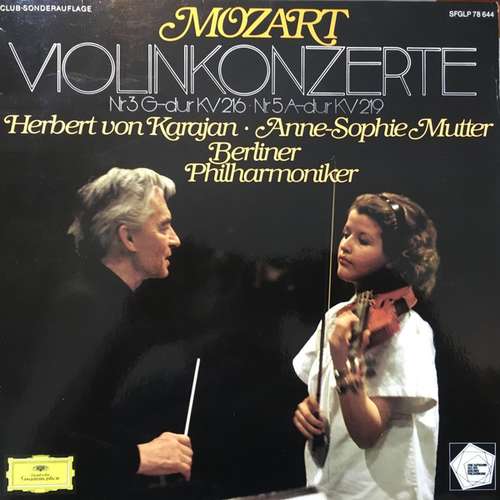 Cover Mozart* - Anne-Sophie Mutter / Berliner Philharmoniker / Herbert von Karajan - Violinkonzerte ·  Nr.3 G-dur KV 216 · Nr.5 A-dur KV 219 (LP, Club) Schallplatten Ankauf