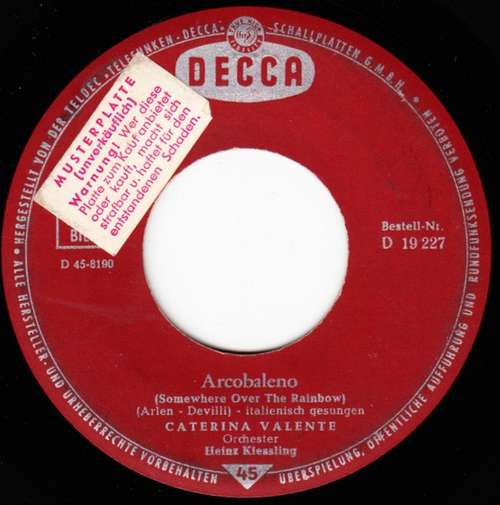 Cover Caterina Valente, The Heinz Kiessling Orchestra - Arcobaleno / Non Dimenticar (7, Single) Schallplatten Ankauf