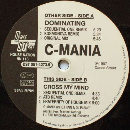 Cover C-Mania - Dominating / Cross My Mind (12) Schallplatten Ankauf