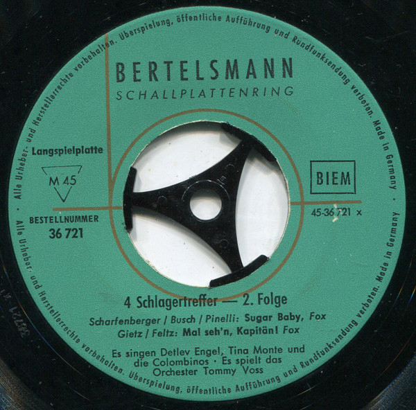 Cover Detlef Engel / Tina Monte / Eric Und Eve / Gerd Fitz - 4 Schlagertreffer - 2. Folge (7, EP, Mono) Schallplatten Ankauf