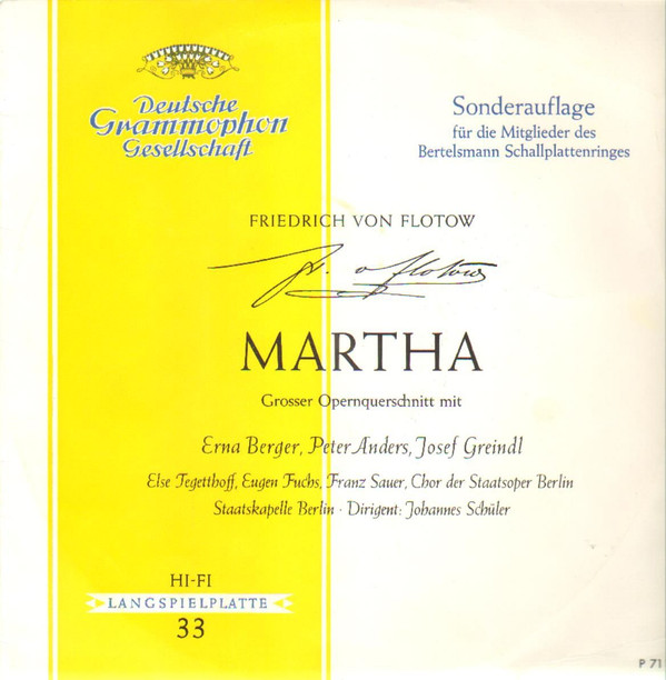 Cover Friedrich von Flotow - Martha (Grosser Opernquerschnitt) (LP) Schallplatten Ankauf