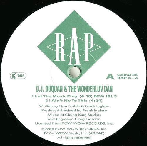 Cover DJ Duquan & The Wonderluv Dan - Let The Music Play / I Ain't Nu To This (12) Schallplatten Ankauf