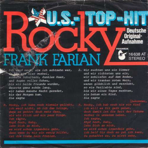Cover Frank Farian - Rocky (7, Single) Schallplatten Ankauf