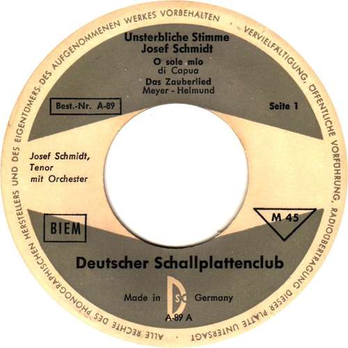 Bild Josef Schmidt* - Unsterbliche Stimme Josef Schmidt (7, EP, Club) Schallplatten Ankauf