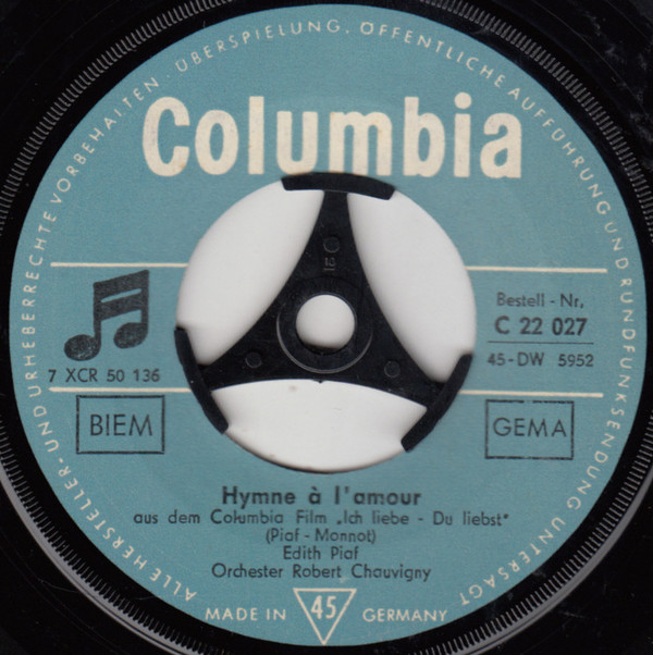 Cover Edith Piaf - Hymne À L'amour  (7, Single) Schallplatten Ankauf