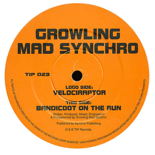 Cover Growling Mad Synchro - Velociraptor / Bandicoot On The Run (12) Schallplatten Ankauf