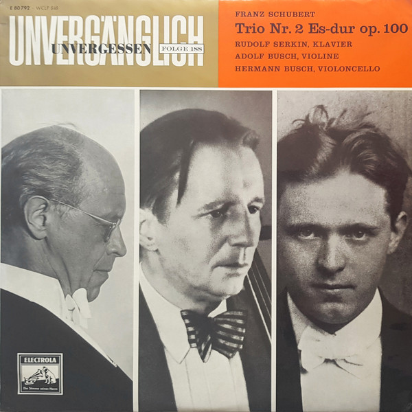 Cover Franz Schubert, Rudolf Serkin, Adolf Busch, Hermann Busch - Trio Nr. 2 Es-dur op. 100 (LP, Mono) Schallplatten Ankauf