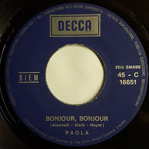 Cover Paola (2) - Bonjour Bonjour (Versione In Italiano) (7) Schallplatten Ankauf