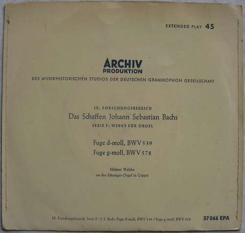 Cover Johann Sebastian Bach - Fuge D-moll, BWV 539 / Fuge G-moll 578 (7, Mono) Schallplatten Ankauf