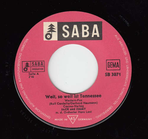 Cover Jack Und Jimmy - Weit, so weit ist Tennessee (7, Single) Schallplatten Ankauf