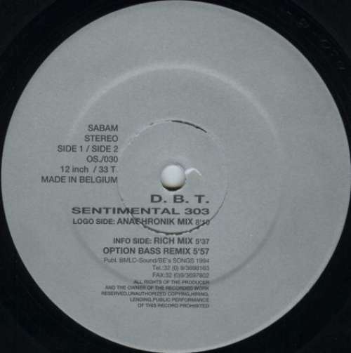 Cover D.B.T. - Sentimental 303 (12) Schallplatten Ankauf