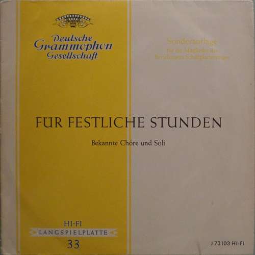 Cover Various - Für Festliche Stunden (Bekannte Chöre Und Soli) (10, Comp, Mono, Club) Schallplatten Ankauf