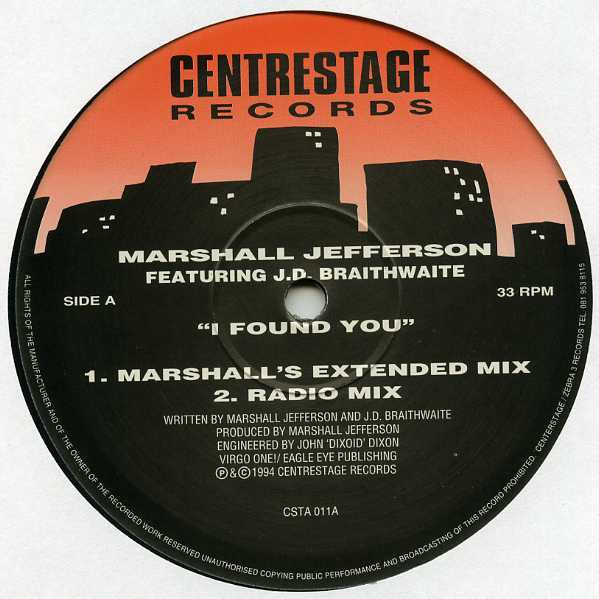 Cover Marshall Jefferson Featuring J.D. Braithwaite - I Found You (2x12) Schallplatten Ankauf