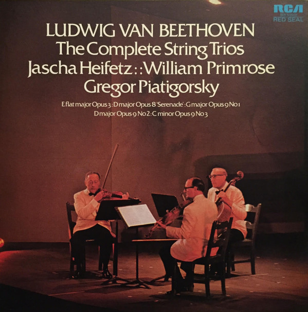 Cover Ludwig van Beethoven - Jascha Heifetz :: William Primrose, Gregor Piatigorsky - The Complete String Trios (3xLP, Box) Schallplatten Ankauf