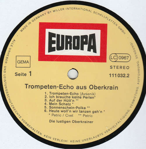 Cover Die Lustigen Oberkrainer - Trompeten-Echo Aus Oberkrain (LP) Schallplatten Ankauf