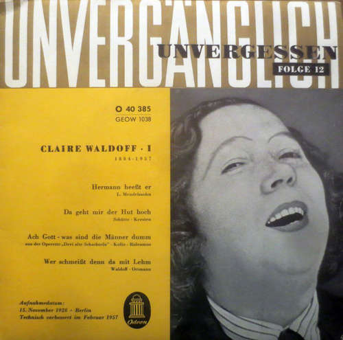 Cover Claire Waldoff - Claire Waldoff - 1 (7, EP, Mono) Schallplatten Ankauf
