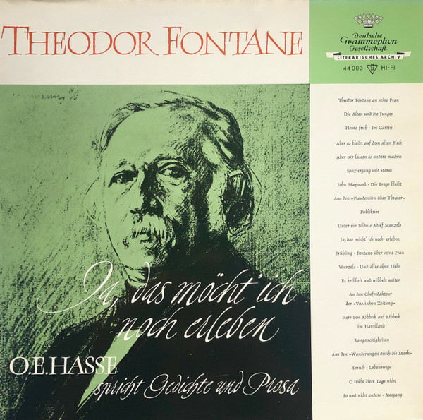 Cover Theodor Fontane - O.E. Hasse - Ja, Das Möcht' Ich Noch Erleben - Gedichte Und Prosa (LP, Album, Mono, Gat) Schallplatten Ankauf