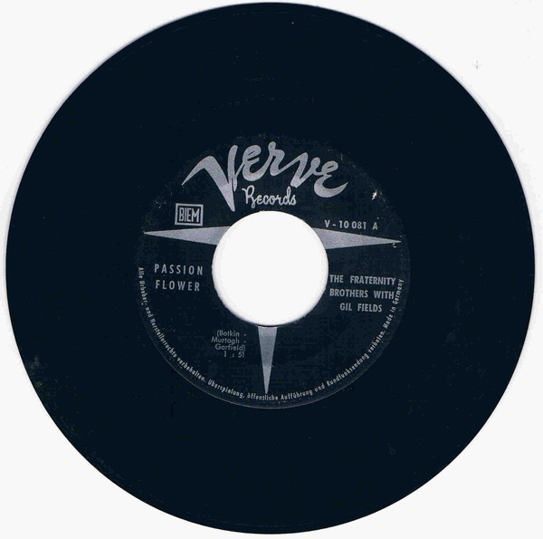 Cover The Fraternity Brothers With Gil Fields - Passion Flower / A Nobody Like Me (7, Single) Schallplatten Ankauf