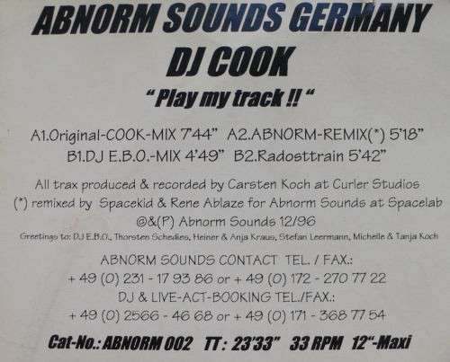 Cover DJ Cook - Play My Track!! (12, Red) Schallplatten Ankauf