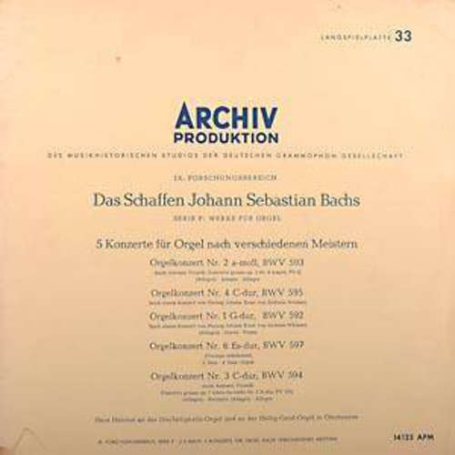 Bild Johann Sebastian Bach, Hans Heintze - 5 Konzerte Für Orgel Nach Verschiedenen Meistern (LP, Mono) Schallplatten Ankauf