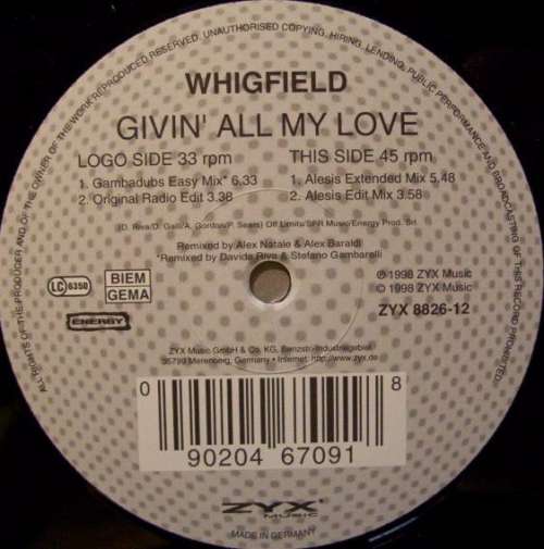 Cover Whigfield - Givin' All My Love (12, Promo) Schallplatten Ankauf