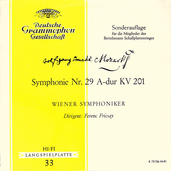 Cover Wolfgang Amadeus Mozart, Wiener Symphoniker, Ferenc Fricsay - Symphonie Nr. 29 A-dur KV 201 (10, Mono, Club) Schallplatten Ankauf
