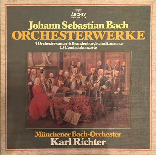Cover Johann Sebastian Bach, Münchener Bach-Orchester, Karl Richter - Orchesterwerke: 4 Orchestersuiten · 6 Brandenburgische Konzerte · 13 Cembalokonzerte (9xLP + Box) Schallplatten Ankauf