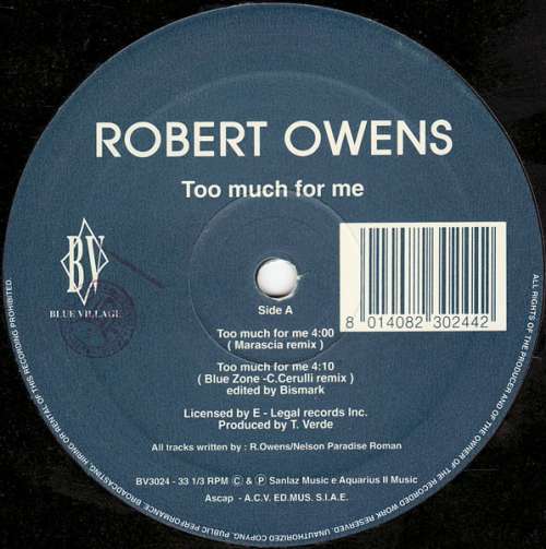 Cover Robert Owens - Too Much For Me (12) Schallplatten Ankauf