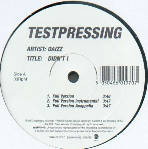 Cover Daizz - Didn't I (12, TP) Schallplatten Ankauf